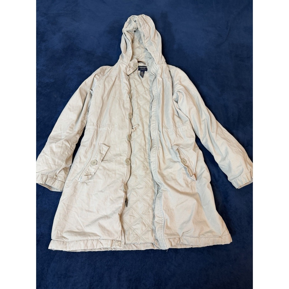 Vintage American Eagle Jacket Mens XL Beige Heavy Duty Canvas Military Hooded